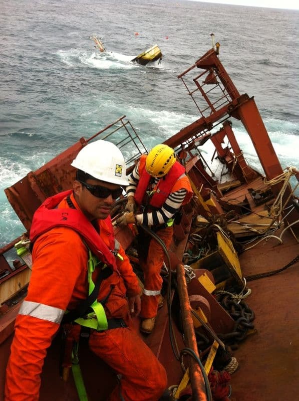 Salvage crew working on a wreck deck