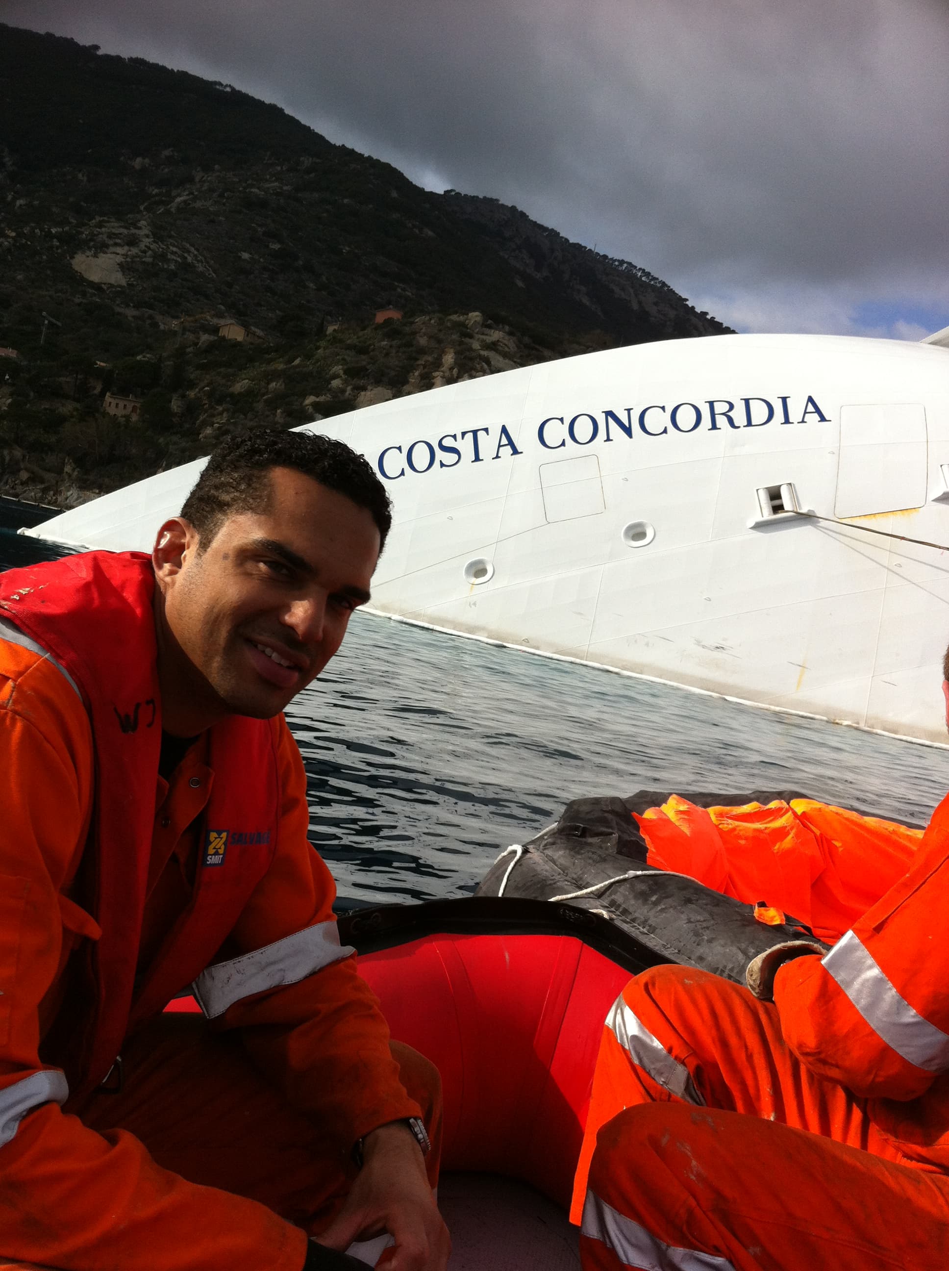 Wim Janssen in SMIT Salvage jumpsuit at the Costa Concordia wreck